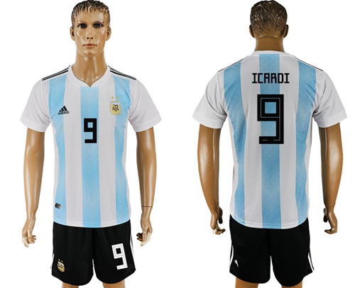 Argentina #9 Icardi Home Soccer Country Jersey